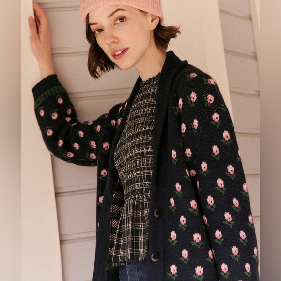 NWOT THE GREAT Navy Blue Bloom Lodge Alpaca & Wool Blend Floral Cardigan Sz S - Picture 16 of 16